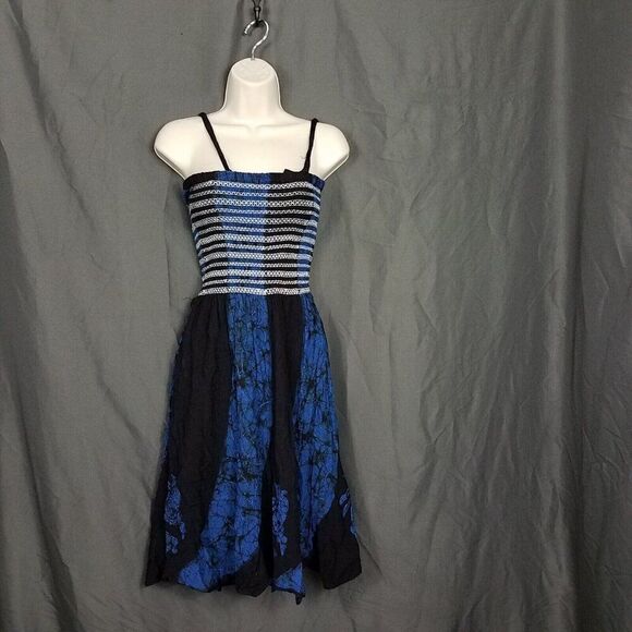 L.S.I. One Size (Small) Black Blue Pull On Rayon Sleeveless Casual Dress Beach S - Picture 1 of 12